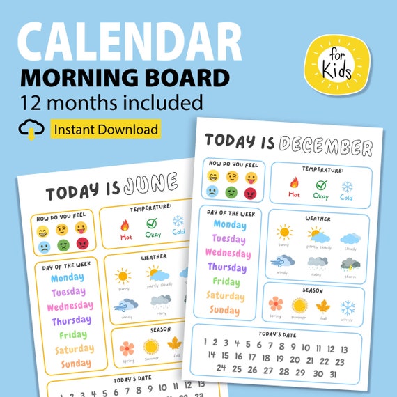 Kids Morning Board Printable, Kids Daily Calendar for Morning Routine,  Homeschool Resource, Months of the Year, Visual Weather Chart - Etsy