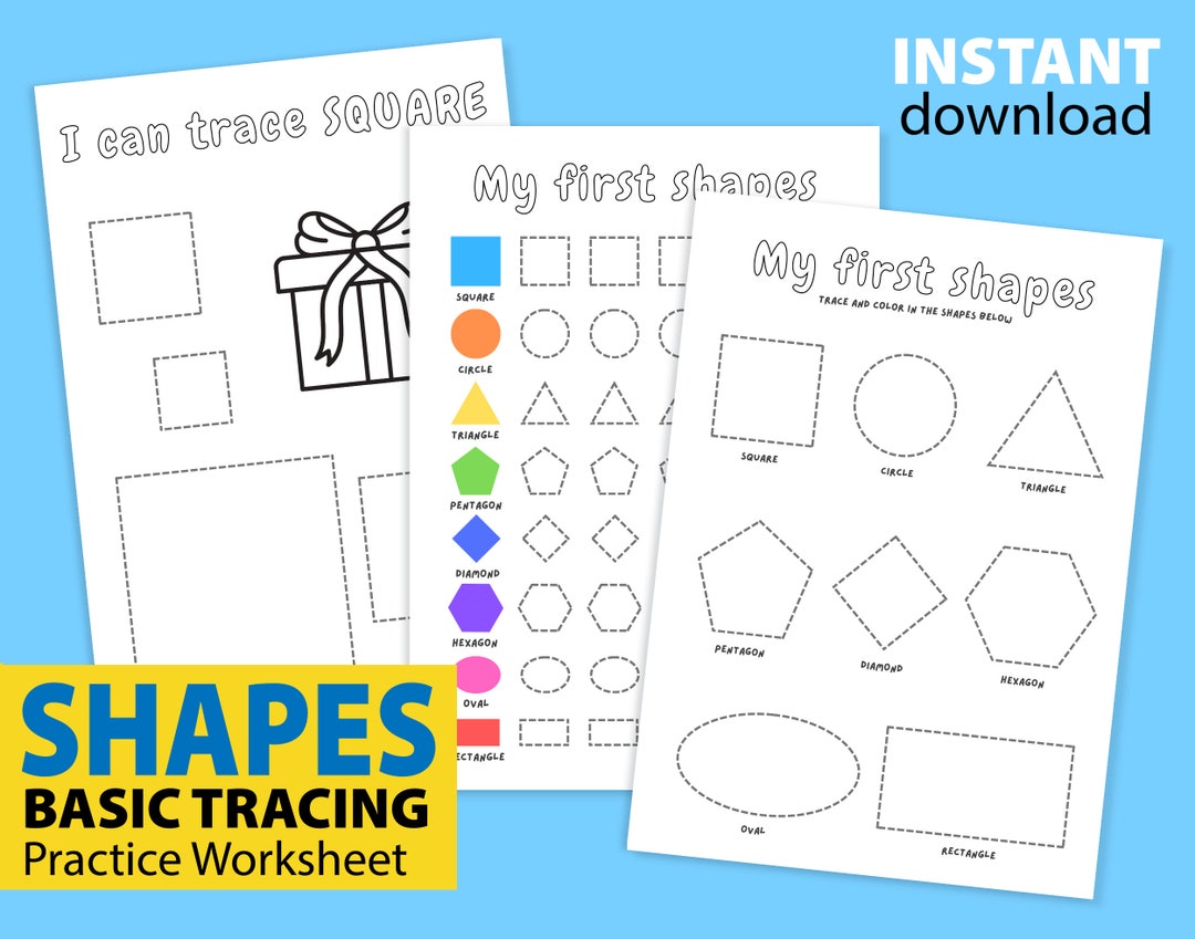 Basic shape tracing practice printable tracing worksheets etsy