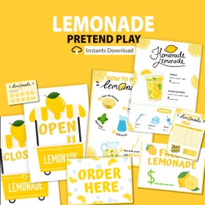 Lemonade Stand Pretend Play Printable Kit, Dramatic Play Menu, Summer Activity, Lemonade Making Role Play for Children, INSTANT DOWNLOAD