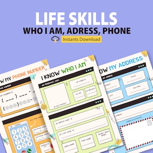 Life Skills Worksheets for Kids Printable, Phone Number and Address Practice, All About Me Toddler, Preschool Curriculum