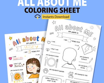 All About Me Coloring Page: Interview for kids Printable Questionnaire (A4/US Letter PDF)