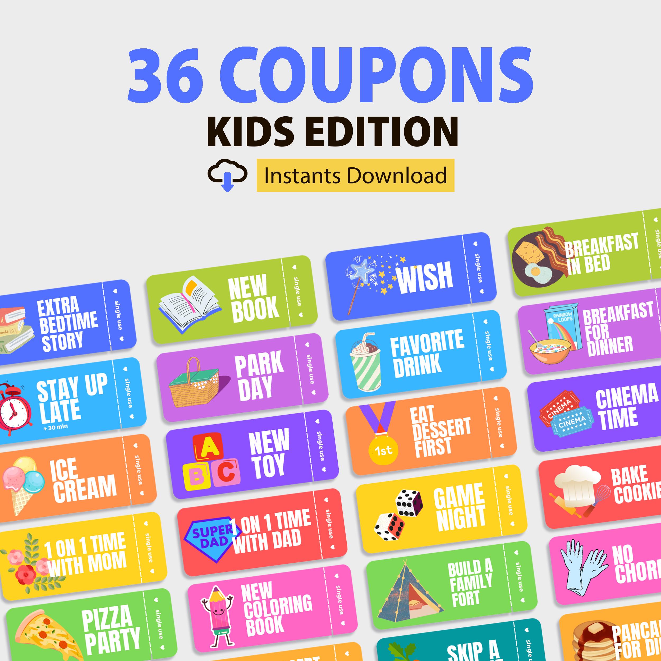 Kids Reward Coupon zum Ausdrucken, Reward Coupon Booklet, Geburtstags Coupon Buch, Reward Gutscheine für Kleinkinder, Reward Tickets