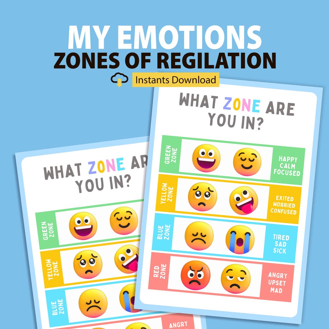 Zones of Regulation Poster Printable : Feelings Chart for Kids (digital ...