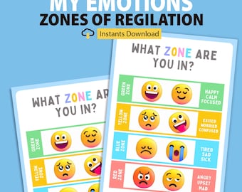 Zones of Regulation Poster Printable : Feelings Chart for Kids (Digital Download)
