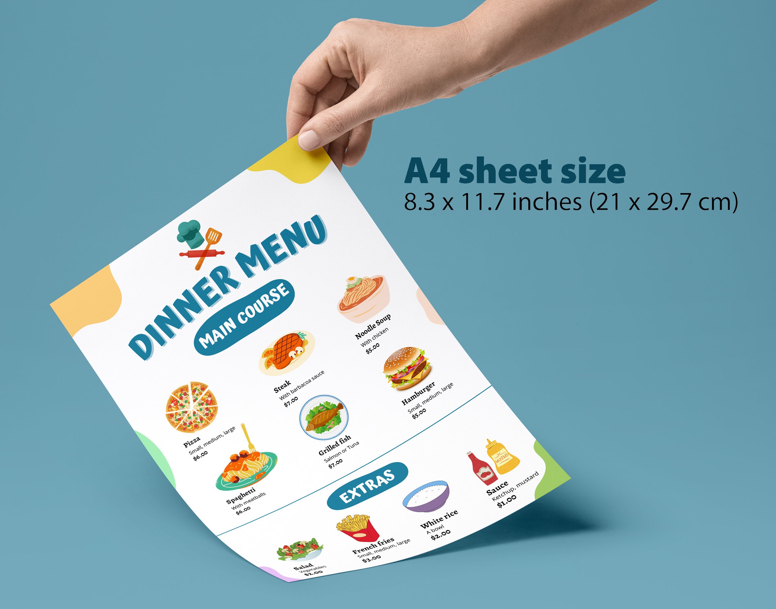 Pretend Play Restaurant Dinner Menu Printable, Dramatic Play, Kids