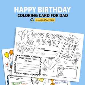 Dad Birthday Coloring Page Printable for Kids Printable, Printable Birthday Card Dad, Coloring happy birthday dad,  Dad Coloring Page