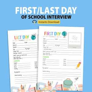 First and Last Day Of School Interview Printable, Back to school Questionnaire, Kids Keepsake, School Keepsake, All About Me, Back to School