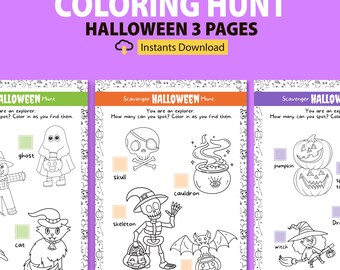 Halloween Coloring Scavenger Hunt: Printable Game for Kids (PDF Download A4/US Letter Size)