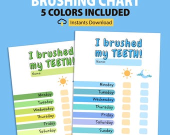 Printable Kids&#39; Teeth Brushing Chart: Dental Health Tracker (Digital Download A4 Size PDF)