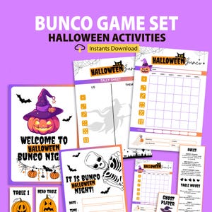 Halloween BUNCO Printable Bundle, Halloween Bunco Score Cards, Pumpkin Bunco, Bunco Invitation, Halloween Theme Party, Halloween Party Games