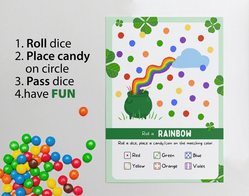 Roll a Rainbow Printable Game for Kids, St Patricks Activity, Rainbow ...
