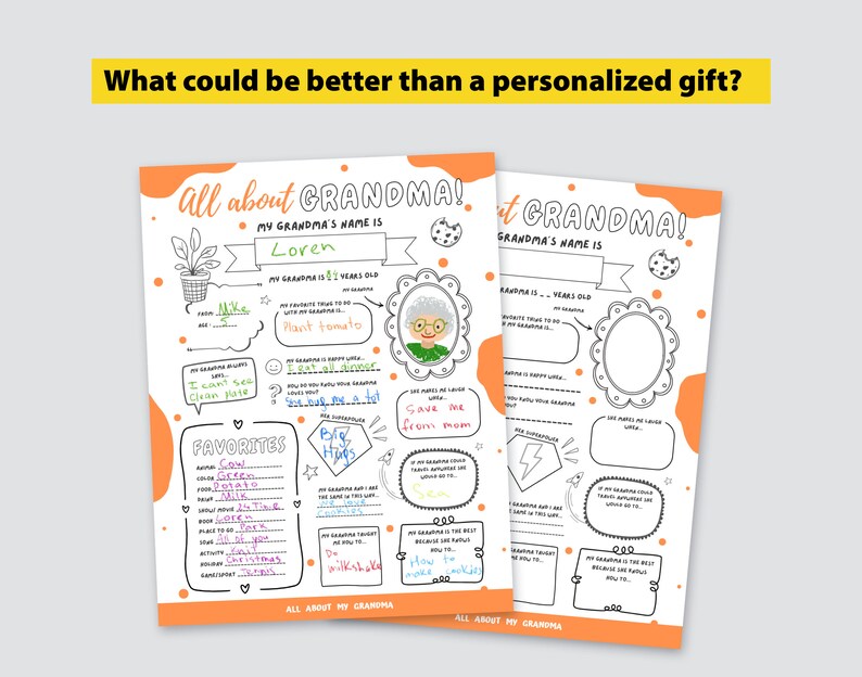 All About My Grandma Printable Interview DIY Birthday & Etsy