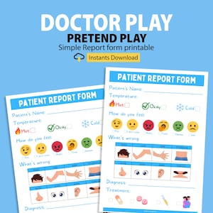Doctors and Nurses Pretend Play Printable for Kids, Doctor Forms Printable, Kids Pretend Play Doctor, Dramatic Play Preschool