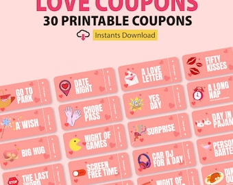 Printable Love Coupon Book: Romantic Gift for Couples (PDF Download A4 Size)