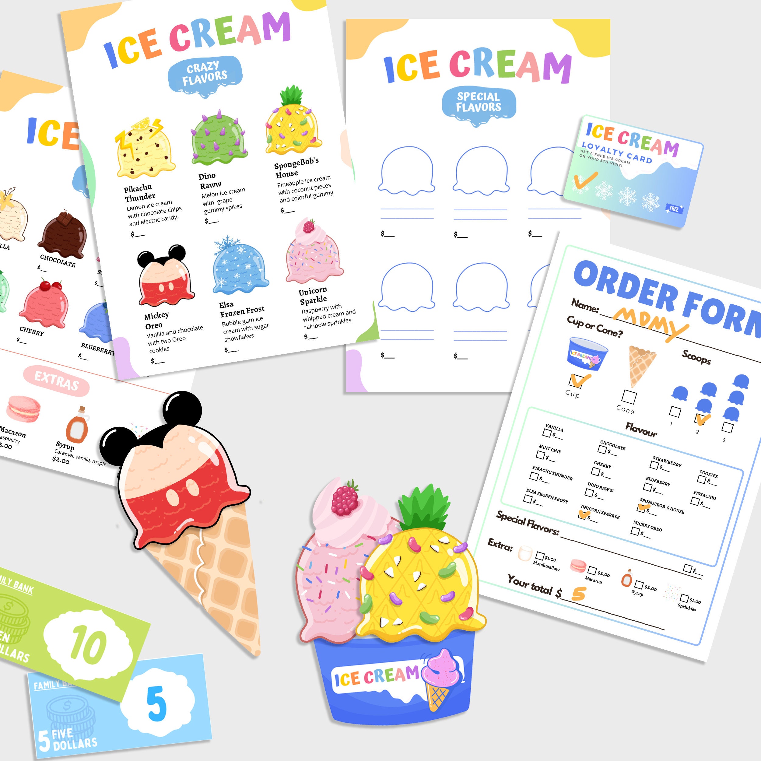 Pretend Play Ice Cream Printable, Ice Cream Shop Dramatic Play Set