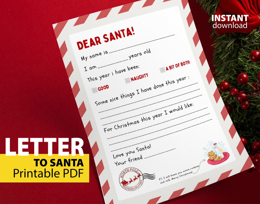 Christmas Gift Wish List Printable Template, Kid's Gift List, Letter to ...
