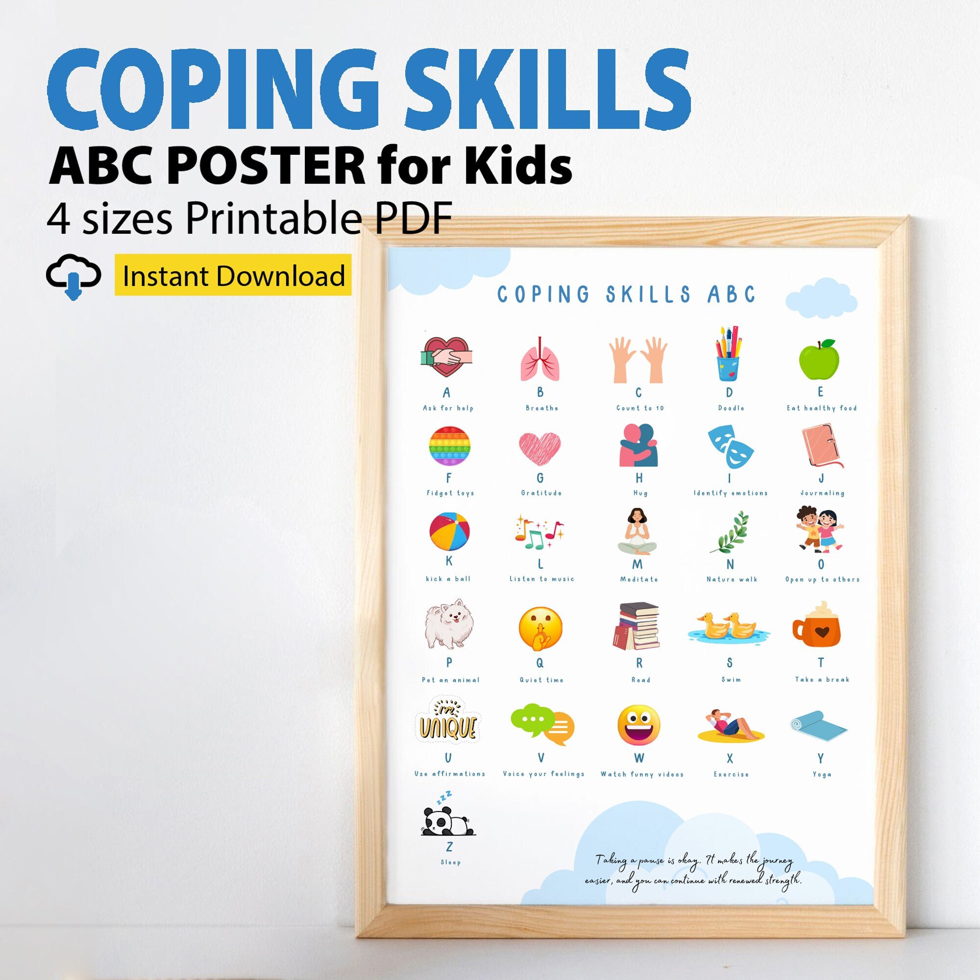 Printable Coping Skills Alphabet Poster ABC Coping Skills Etsy