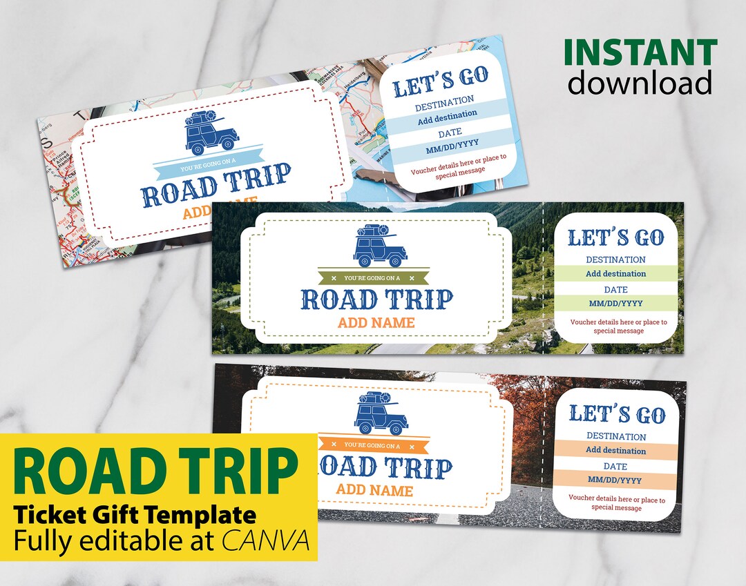 Editable Road Trip Ticket Template CANVA Printable Gift Etsy