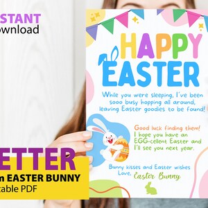 Carta imprimible del conejito de Pascua, rellenos de cesta de Pascua, nota imprimible del conejito de Pascua para niños, carta del conejito de Pascua, carta de la mañana de Pascua