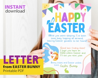 Carta imprimible del conejito de Pascua, rellenos de cesta de Pascua, nota imprimible del conejito de Pascua para niños, carta del conejito de Pascua, carta de la mañana de Pascua