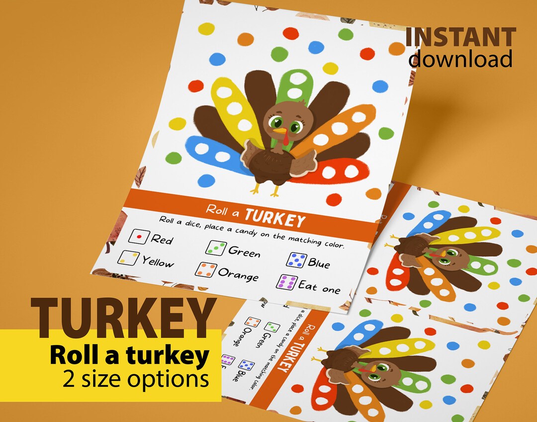 Roll a Turkey Game Printable Activity for Kids Thanksgiving - Etsy