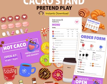 Hot Cocoa Stand Dramatic Play Printable: Cafe Pretend Play Set (Digital Download)
