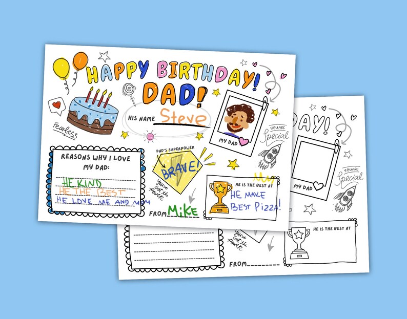 Dad Birthday Coloring Page: Printable Card for Kids (a4/letter PDF ...