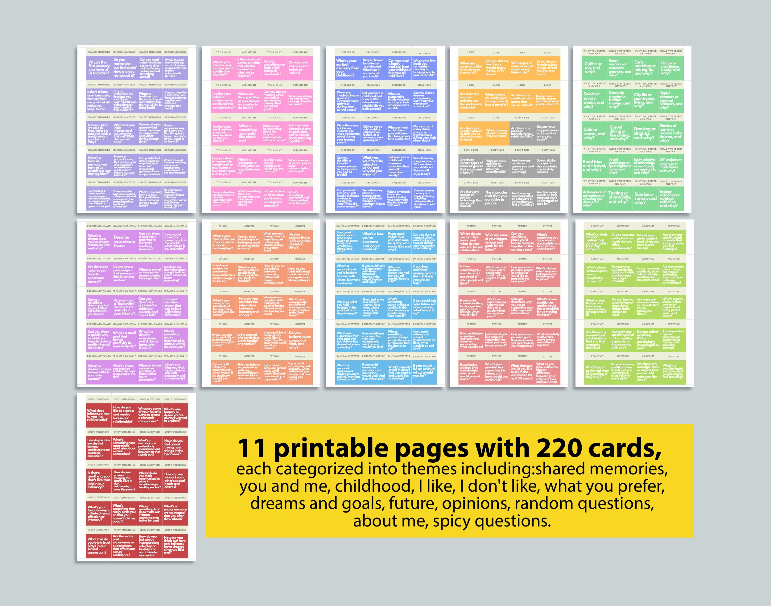 220 Printable Conversation Cards for Couples, Conversation Starters ...