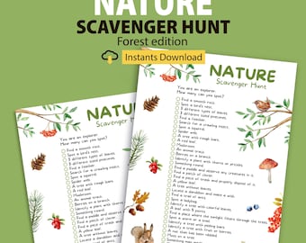 Printable Nature Outdoor Scavenger Hunt, Woodland Treasure Hunt for Kids, Forest School Game,Fall Outdoor Activities for Children