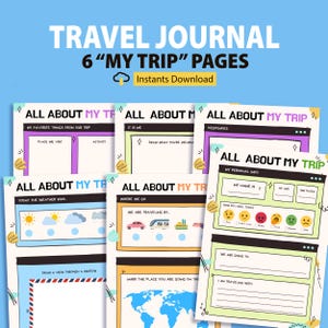 Kids Printable Vacation Travel Journal, Travel Diary, Vacation Memory Book, Holiday Memory Book for Kids, Documenting Child&#39;s Vacation