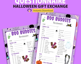 Printable Halloween Gift Exchange Questionnaire, Spooky Sister Survey Questionnaire, Boo Buddy Questionaire,