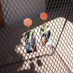 Polymer Clay Dangling Earrings with Wooden Stud