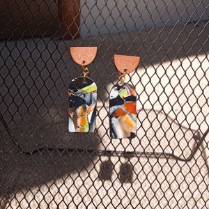 Polymer Clay Dangling Earrings with Wooden Stud