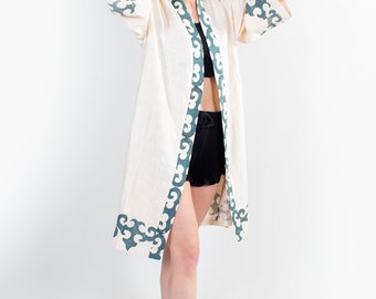 Robe Kimono en coton brut /Tissu végétalien / Robe caftan bohème à manches larges / Cardigan kimono déesse / Veste châle bio nomade
