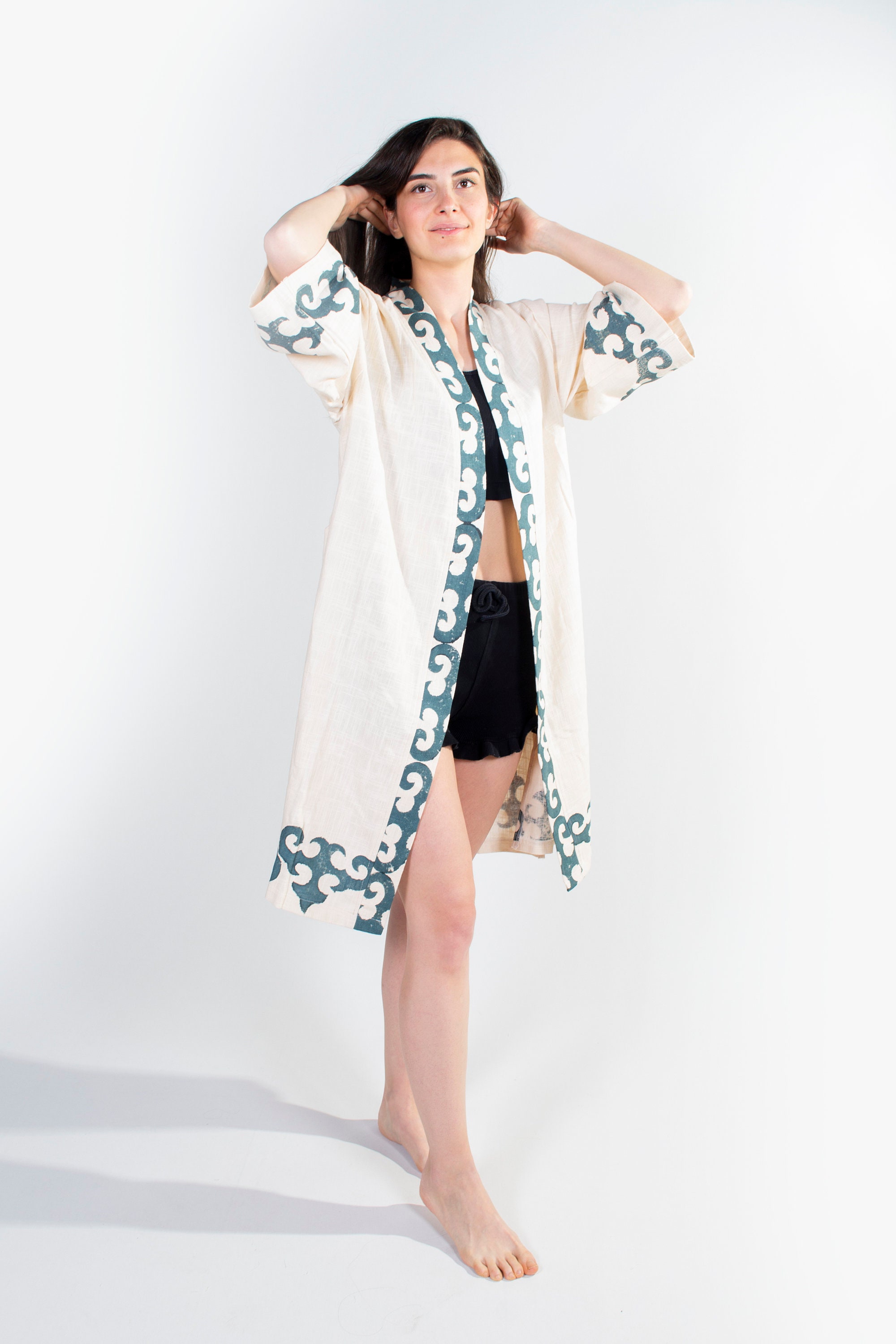 Robe Raw Cotton Kimono Robe /vegan Fabric/ Wide Sleeve Boho Etsy