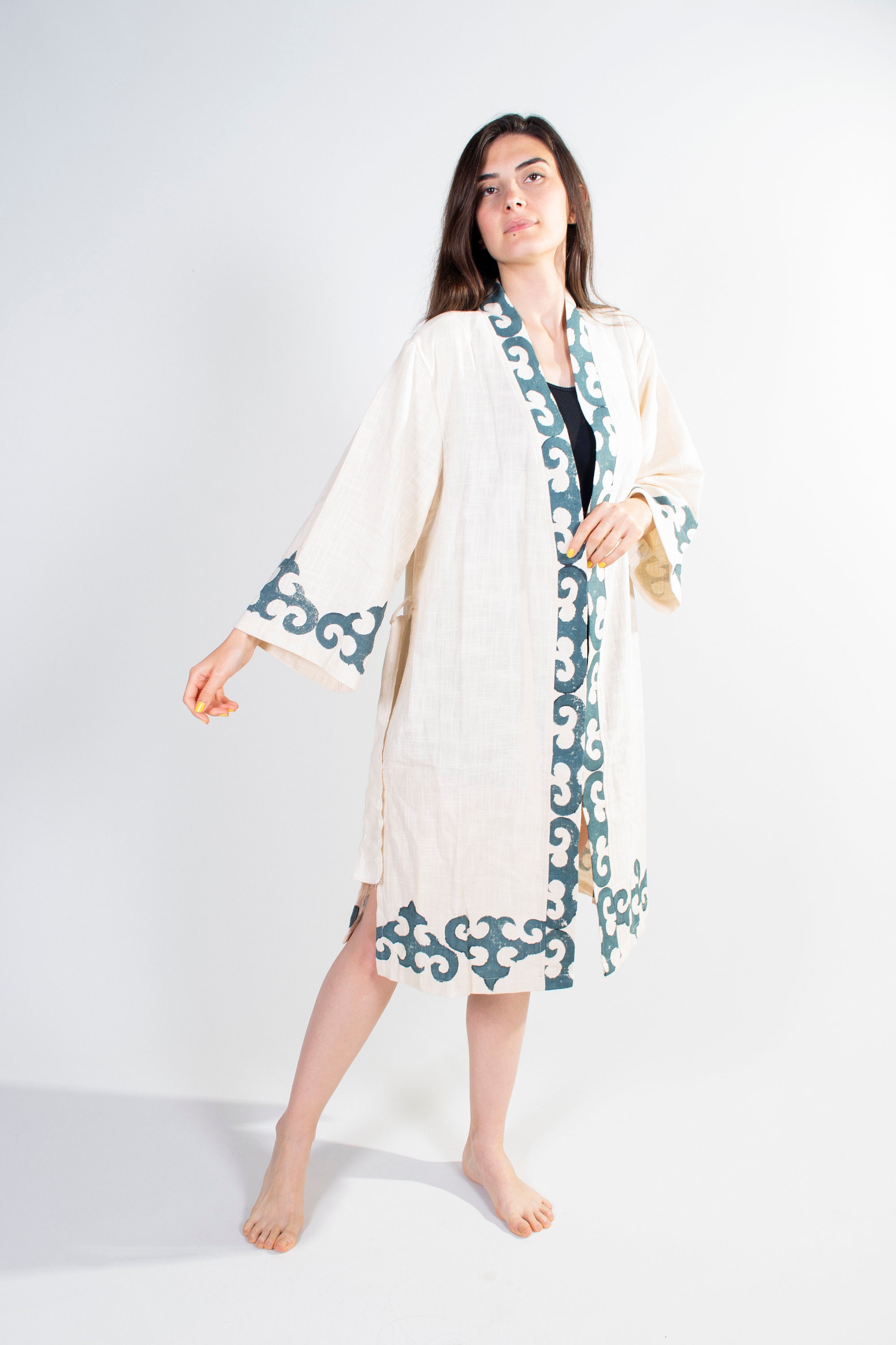 Robe Raw Cotton Kimono Robe /vegan Fabric/ Wide Sleeve Boho Etsy