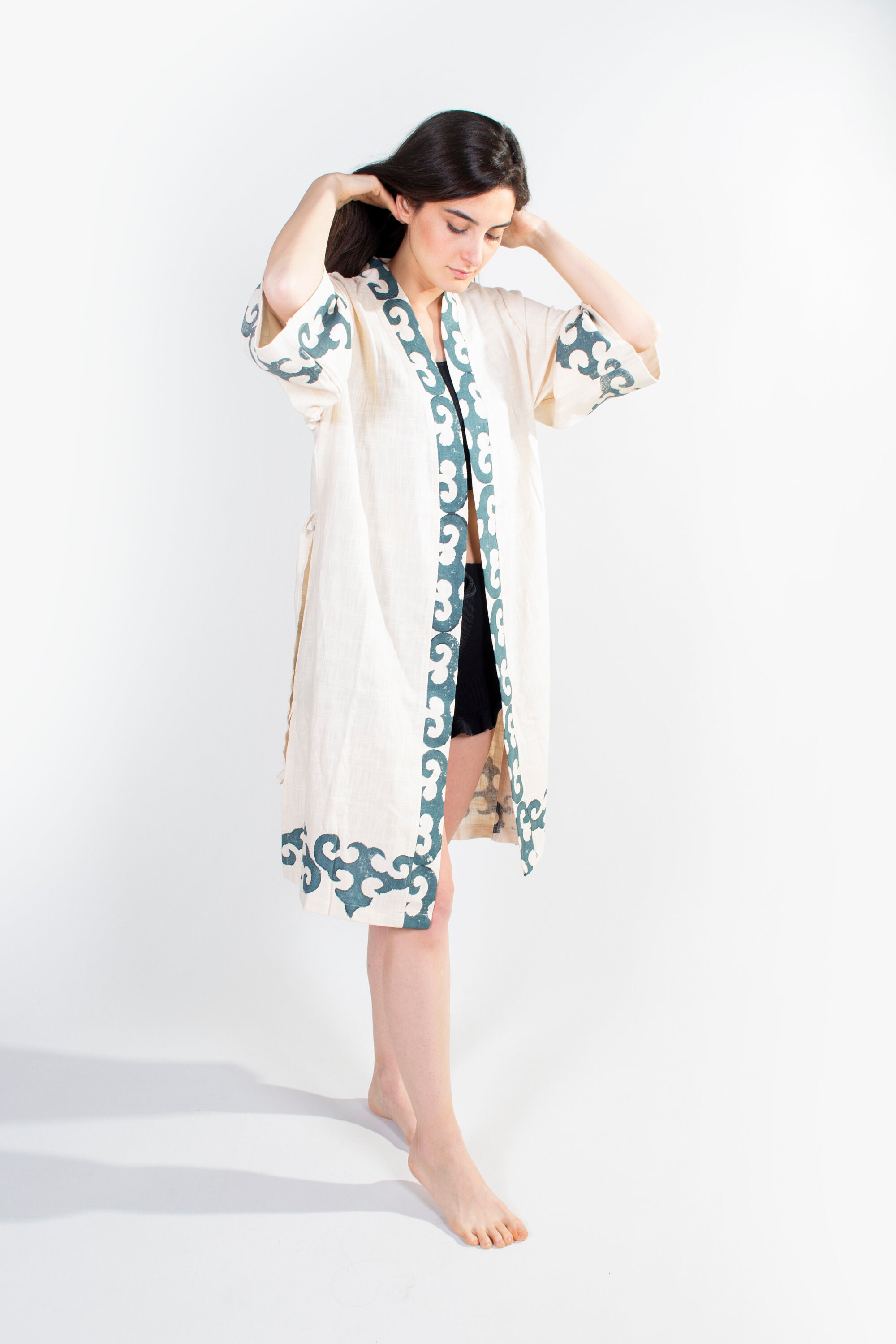 Robe Raw Cotton Kimono Robe /vegan Fabric/ Wide Sleeve Boho Etsy