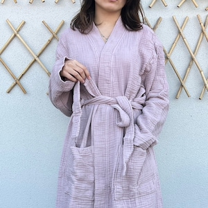 4-Layer Muslin Cotton Bathrobe Lightweight, Soft, and Breathable Loungewear for Home & Spa Organic Bathrobe, Ultra-Soft, Robe for Everyday