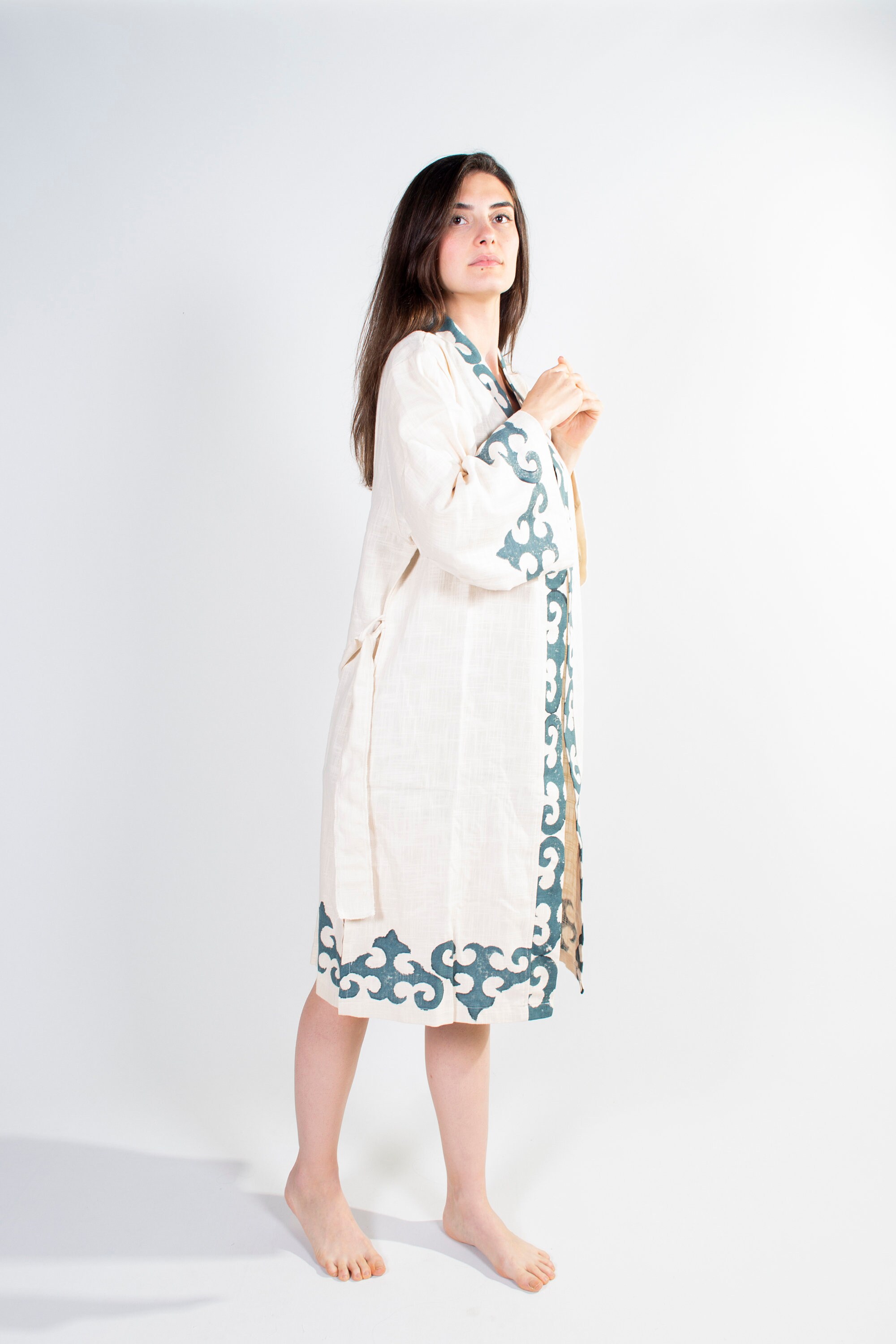 Robe Raw Cotton Kimono Robe /vegan Fabric/ Wide Sleeve Boho Etsy
