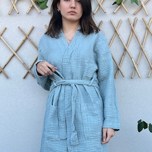 4-Layer Muslin Cotton Bathrobe Lightweight, Soft, and Breathable Loungewear for Home & Spa Organic Bathrobe, Ultra-Soft, Robe for Everyday