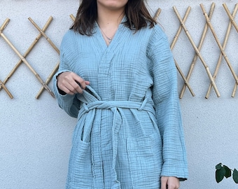 Handmade Muslin Cotton Bathrobe: Lightweight Spa Loungewear
