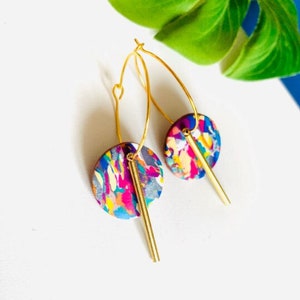 Funky Colorful Earrings. Colorful Hoop Earrings. Modern Geometric Earrings. Colourful Geometric Earrings. Bold Colorful Earrings. 80s Style.