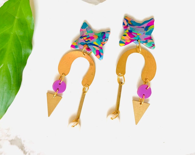 Colorful Mobile Earrings. Colorful Statement Earrings. Funky Colorful Earrings. Colorful Geometric Earrings. Art Deco Earrings. Butterfly.