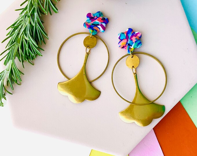 SALE Colorful Statement Earrings. Modern Colorful Earrings. Funky Colorful Earrings. Colorful Statement Earrings. Floral Earrings. Botanical