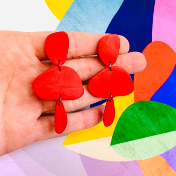 Red Statement Earrings. Red Geometric Earrings. Minimalist Red Earrings. Red Minimalist Earrings. Statement Red Contemporary Earrings. Funky