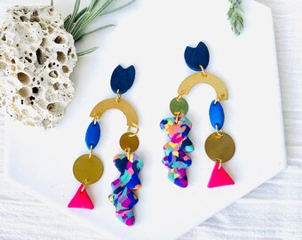 Colorful Statement Earrings. Funky Geometric Earrings. Colorful Geometric Earrings. Funky Statement Earrings. Statement Geometric Earrings.