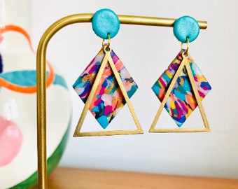 Colorful Statement Earrings. Modern Geometric Earrings. Colorful Geometric Earrings. Funky Statement Earrings. Statement Geometric Earrings.