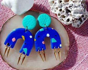 SALE Blue Statement Earrings. Blue Statement Earrings. Bold Blue Earrings. Oversized Blue Earrings80s .  Earrings. Cobalt Blue Earrings.