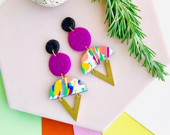 Colorful Statement Earrings. Funky Geometric Earrings. Colorful Geometric Earrings. Funky Statement Earrings. Statement Geometric Earrings.