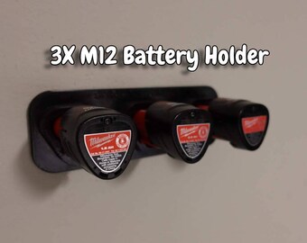 Milwaukee M12 3D Printed Battery Holder - Wall Mount Storage Plate for 3 Batteries, PETG, Durable Drywall Anchor Mounted Design